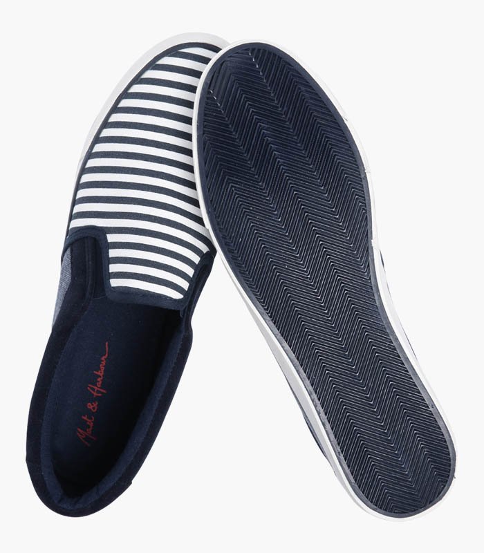 Men Navy & White Striped Shoes - Bottom